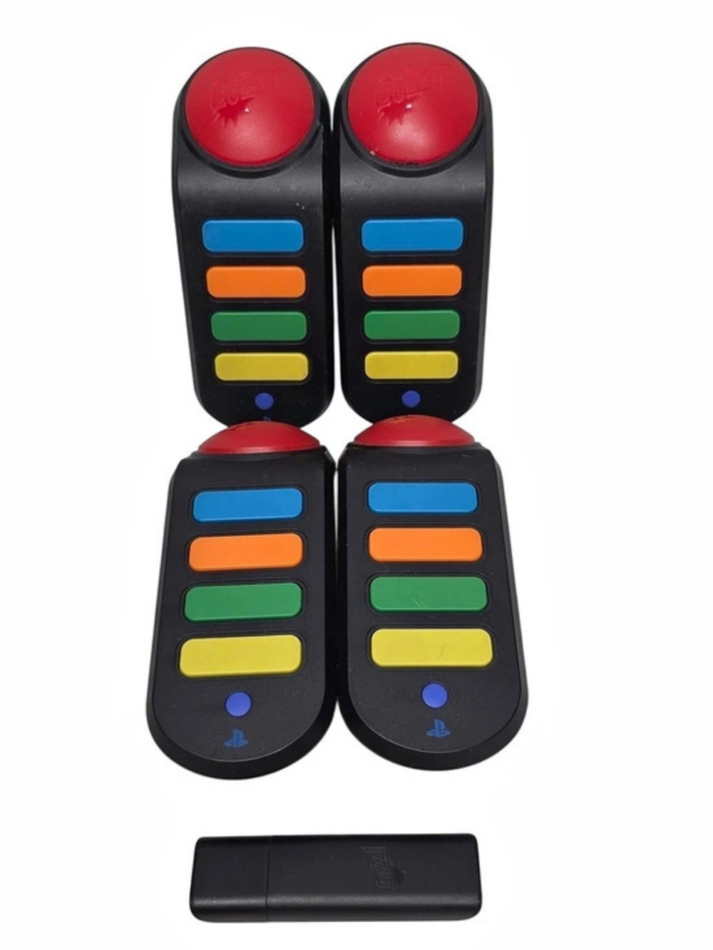 Set of 4 SONY Wireless BUZZ Buzzers + USB Dongle Quiz TV Game PlayStation 3/ PS2